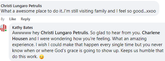 Christi Petrulis comment about visiting family and still feeling good